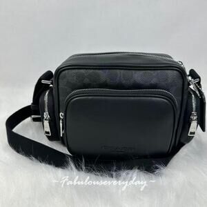 Coach Men's Fletcher Crossbody Bag In Signature Canvas/Silver/Black CEA25 NWT